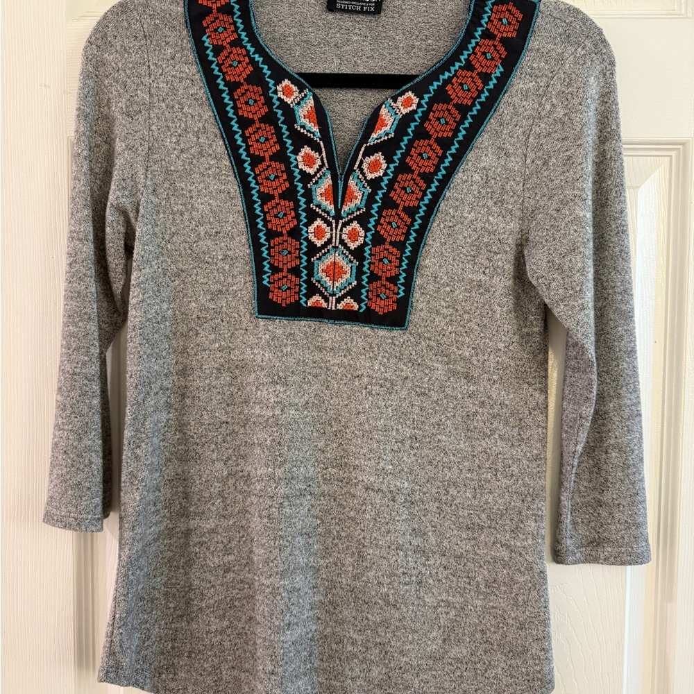 Papermoon Gray and Orange Embellished 3/4 Sleeve Tunic